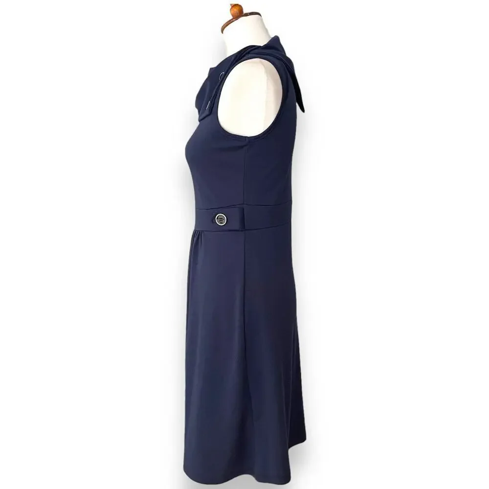 Coco Love Navy Blue Sleeveless Button Cowl Neck A-Line Dress Size Medium - Picture 4 of 8